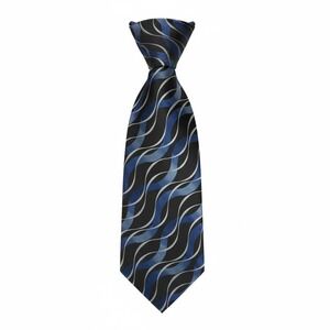 John Ashford Necktie Mens OS Blue Black Wavy Abstract Jacquard Modernist Preppy